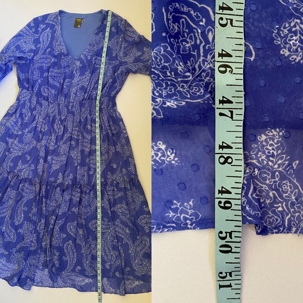 Taylor Periwinkle Blue Paisley Tiered Maxi Dress Swiss Dot Boho 18W - Picture 15 of 17